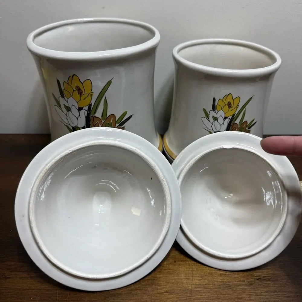 Vtg 70s Acsons Adela Canister Set Of 2 Mid Century Retro Floral Grandma Cottage